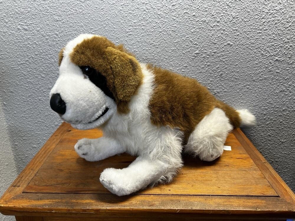 Vintage 26” St Bernard Plush Dog Large Stuffed Animal Made in Hong Kong